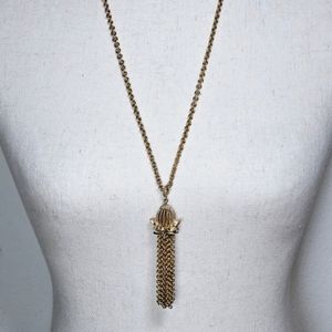 Monet Vintage Signed Gold Tone Dangle Tassel Pendant Necklace 27"